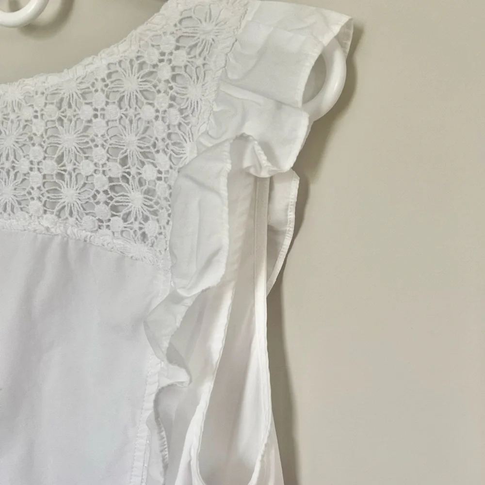 FREE PEOPLE Half Moon Mini Dress Eyelet Crochet Lace Ruffle Feminine Boho | Sz M - Picture 12 of 12